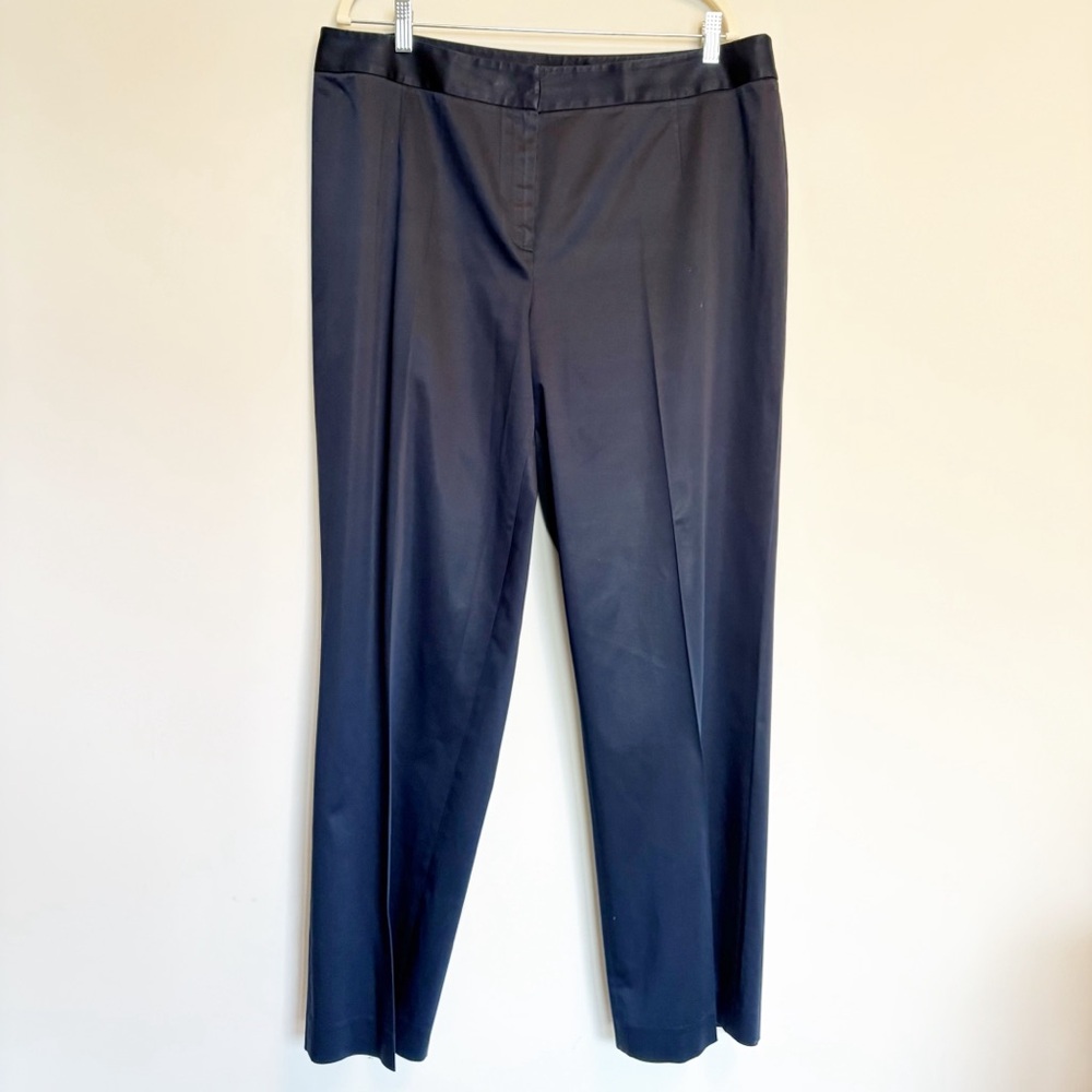 Lafayette 148 Womens Navy Blue Straight Leg Premium Cotton Trouser Pants size 16